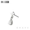 IMPLANT GRADE TITANIUM THREADLESS PUSH IN ROUND BEZEL TEAR DROP DANGLE CZ TOP PART